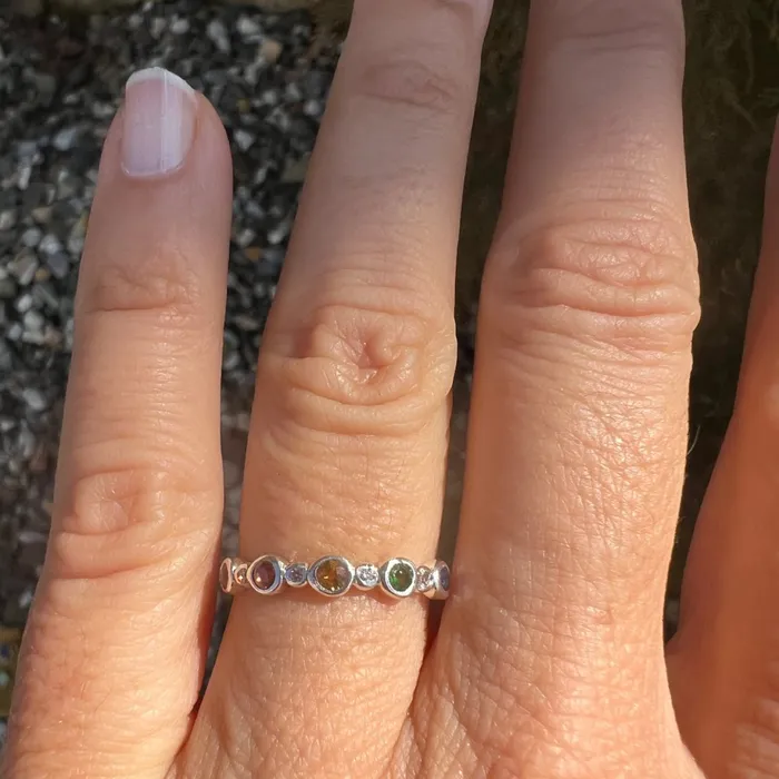 Rings Emily Amey Jewelry Sapphire and Diamond Rainbow Band in Sterling Silver