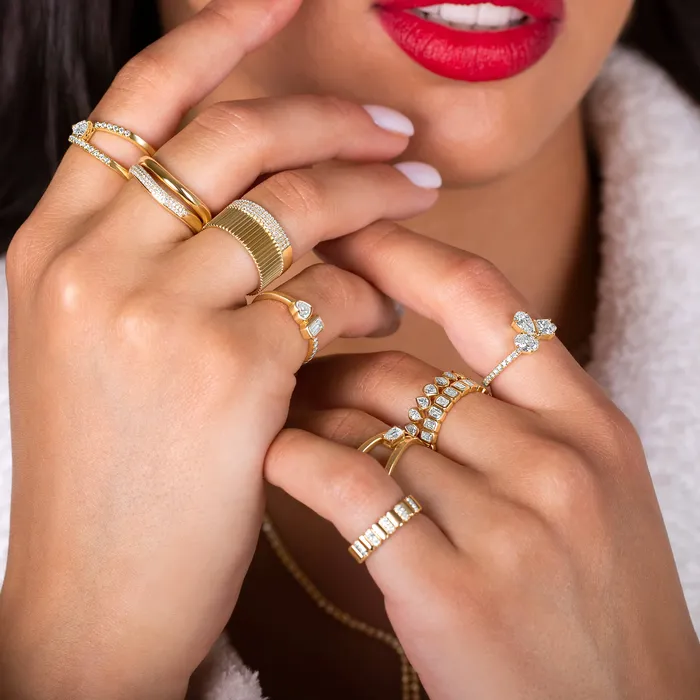 Rings Half Pave Half Fluted Thick Ring Alev Jewelry