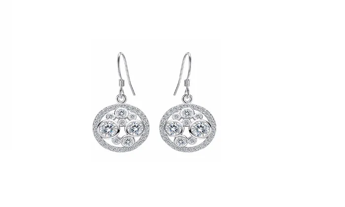 Silver Bridal Round Zircon Fish Hook Earrings For Women sparklingselections Earrings Silver Bridal Round Zircon Fish Hook Earrings For Women sparklingselections Earrings