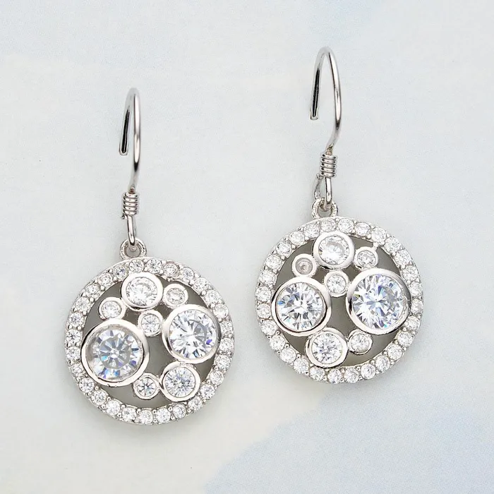 Silver Bridal Round Zircon Fish Hook Earrings For Women sparklingselections Earrings Silver Bridal Round Zircon Fish Hook Earrings For Women sparklingselections Earrings