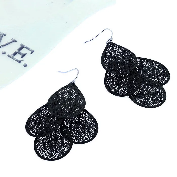sparklingselections Multiple Layers Hollow Leaf Big Drop Earring for Women Earrings sparklingselections Multiple Layers Hollow Leaf Big Drop Earring for Women Earrings