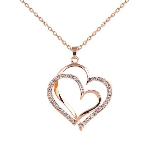 sparklingselections Necklaces Womens Romantic Double Love Heart Rhinestone Choker Chain Necklace sparklingselections Necklaces Womens Romantic Double Love Heart Rhinestone Choker Chain Necklace