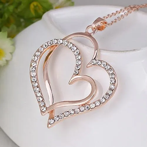 sparklingselections Necklaces Womens Romantic Double Love Heart Rhinestone Choker Chain Necklace sparklingselections Necklaces Womens Romantic Double Love Heart Rhinestone Choker Chain Necklace