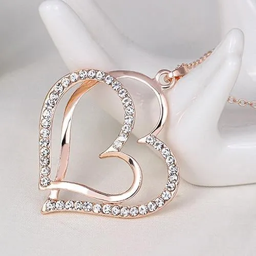 sparklingselections Necklaces Womens Romantic Double Love Heart Rhinestone Choker Chain Necklace sparklingselections Necklaces Womens Romantic Double Love Heart Rhinestone Choker Chain Necklace