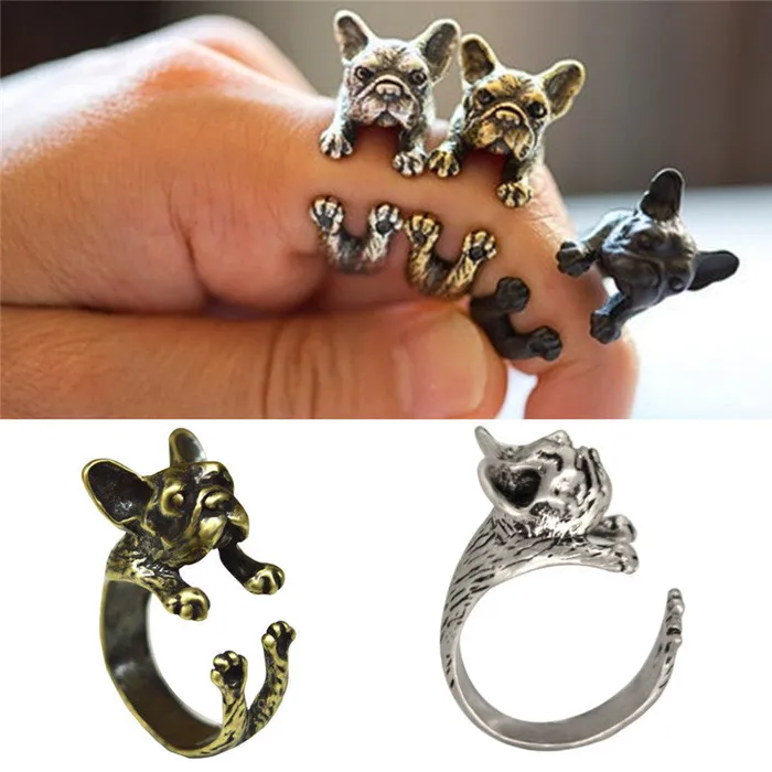 sparklingselections Rings Retro Handmade French bulldog Rings Wrap Ring for women Adjustable sparklingselections Rings Retro Handmade French bulldog Rings Wrap Ring for women Adjustable