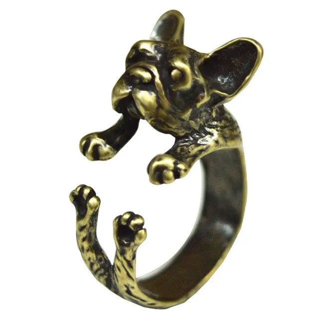 sparklingselections Rings Retro Handmade French bulldog Rings Wrap Ring for women Adjustable sparklingselections Rings Retro Handmade French bulldog Rings Wrap Ring for women Adjustable