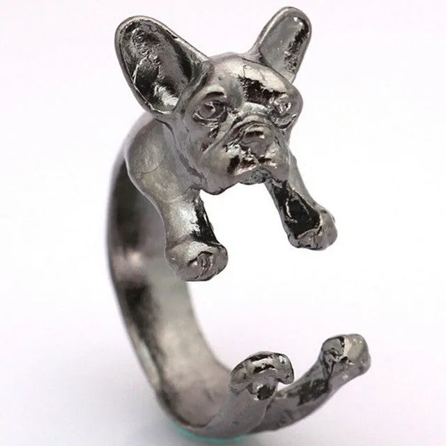 sparklingselections Rings Retro Handmade French bulldog Rings Wrap Ring for women Adjustable sparklingselections Rings Retro Handmade French bulldog Rings Wrap Ring for women Adjustable