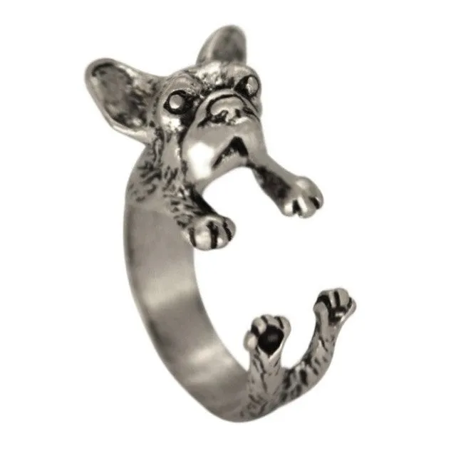 sparklingselections Rings Retro Handmade French bulldog Rings Wrap Ring for women Adjustable sparklingselections Rings Retro Handmade French bulldog Rings Wrap Ring for women Adjustable