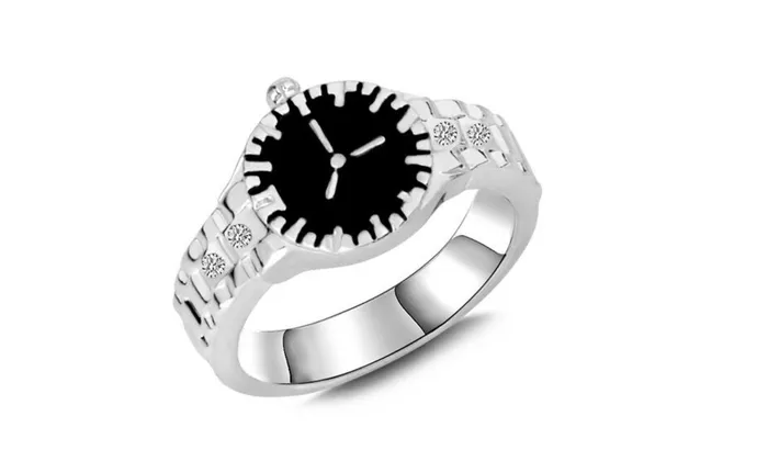 sparklingselections Rings Silver Tone Watch Design Rhinestone Zircon Ring 78