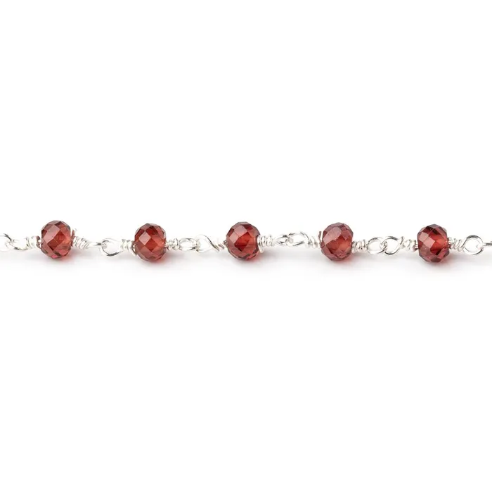 35mm Garnet Micro Faceted Rondelles on Silver Plated Chain Beadsofcambaycom Necklaces