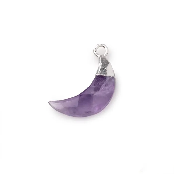 Beadsofcambaycom Necklaces 14x5mm Silver Leafed Amethyst Faceted Crescent Moon Focal Pendant 1 piece Beadsofcambaycom Necklaces 14x5mm Silver Leafed Amethyst Faceted Crescent Moon Focal Pendant 1 piece
