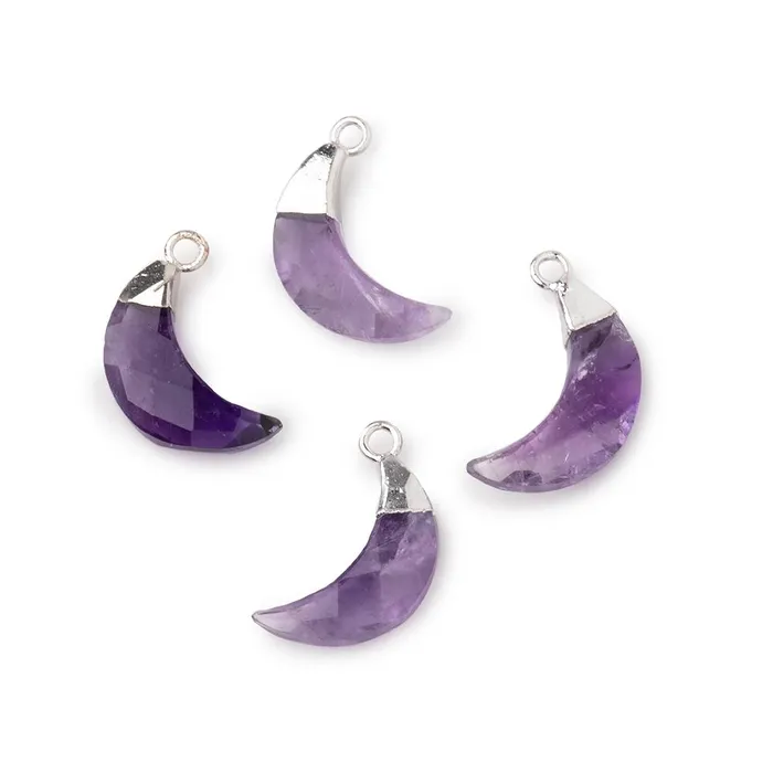 Beadsofcambaycom Necklaces 14x5mm Silver Leafed Amethyst Faceted Crescent Moon Focal Pendant 1 piece Beadsofcambaycom Necklaces 14x5mm Silver Leafed Amethyst Faceted Crescent Moon Focal Pendant 1 piece