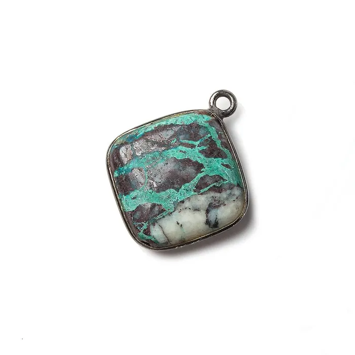 Beadsofcambaycom Necklaces 15mm Oxidized Silver Bezeled Chrysocolla plain pillow Focal Pendant 1 piece Beadsofcambaycom Necklaces 15mm Oxidized Silver Bezeled Chrysocolla plain pillow Focal Pendant 1 piece