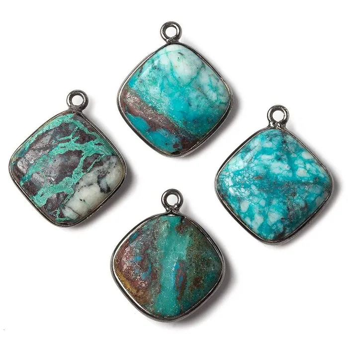 Beadsofcambaycom Necklaces 15mm Oxidized Silver Bezeled Chrysocolla plain pillow Focal Pendant 1 piece Beadsofcambaycom Necklaces 15mm Oxidized Silver Bezeled Chrysocolla plain pillow Focal Pendant 1 piece