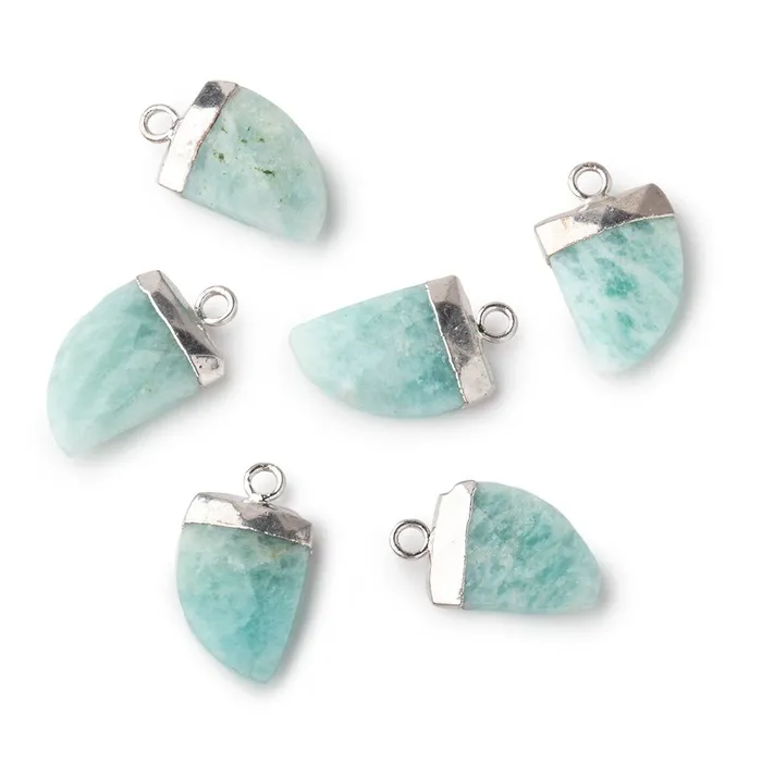 Beadsofcambaycom Necklaces 18x10mm Silver Leafed Amazonite Horn Pendant 1 piece Beadsofcambaycom Necklaces 18x10mm Silver Leafed Amazonite Horn Pendant 1 piece
