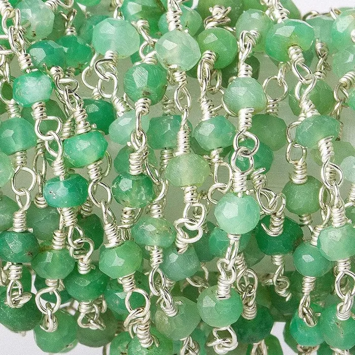 Beadsofcambaycom Necklaces Chrysoprase Silver plated Wire Wrapped Chain
