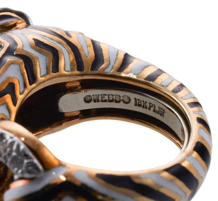 David Webb David Web Diamond Ruby Gold Platinum Enamel Zebra Ring Rings