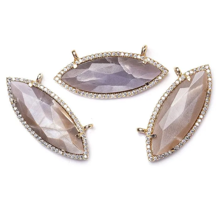 Earrings Beadsofcambaycom 13x33mm Rose Gold Bezel CZ Chocolate Moonstone Marquise East West Connector 1 focal bead Earrings Beadsofcambaycom 13x33mm Rose Gold Bezel CZ Chocolate Moonstone Marquise East West Connector 1 focal bead