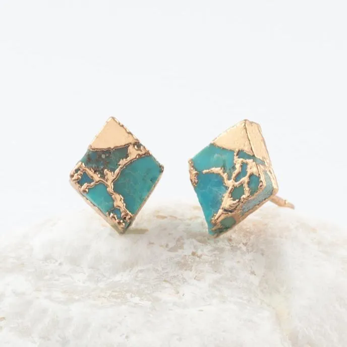 Earrings Starfish Project Turquoise Gold Diamond Shape Stud Earrings Give Freedom to Women Earrings Starfish Project Turquoise Gold Diamond Shape Stud Earrings Give Freedom to Women