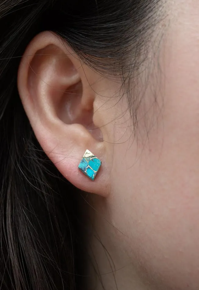 Earrings Starfish Project Turquoise Gold Diamond Shape Stud Earrings Give Freedom to Women