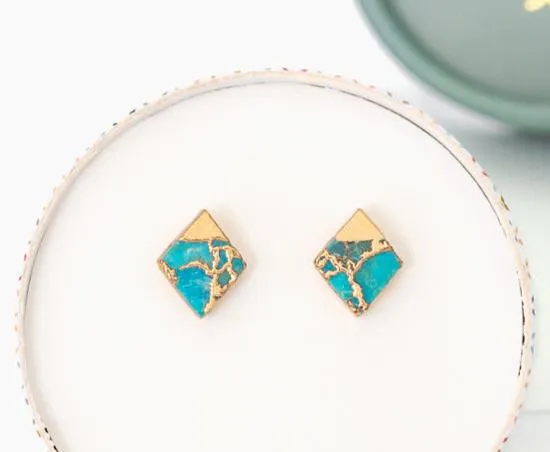 Earrings Starfish Project Turquoise Gold Diamond Shape Stud Earrings Give Freedom to Women