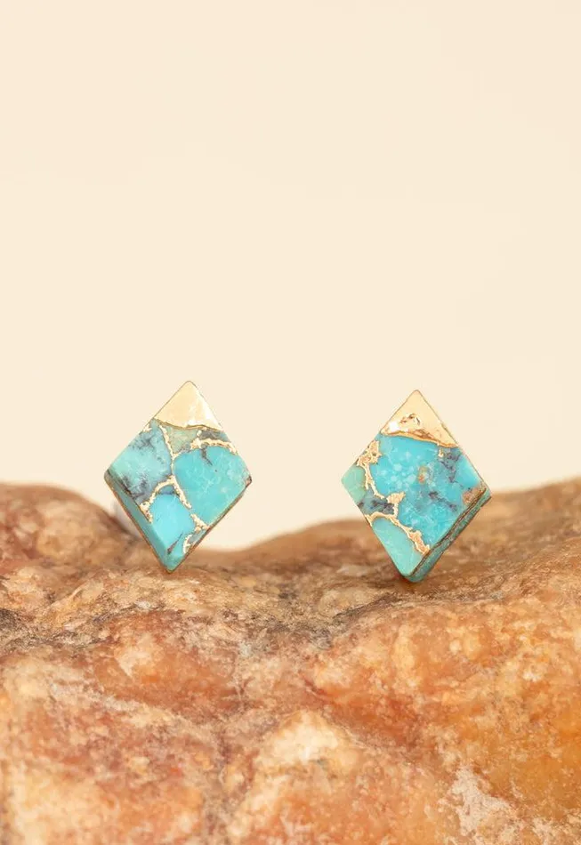 Earrings Starfish Project Turquoise Gold Diamond Shape Stud Earrings Give Freedom to Women
