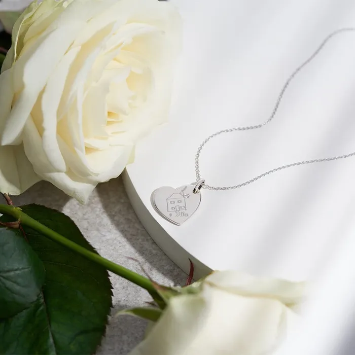 EverWith Necklaces EverWith Engraved Heart Drawings Memorial Pendant with Fine Crystal EverWith Necklaces EverWith Engraved Heart Drawings Memorial Pendant with Fine Crystal