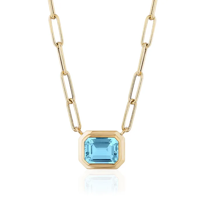 Goshwara Manhattan Blue Topaz Gold Link Necklace Goshwara Necklaces