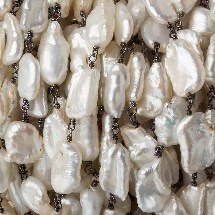 Necklaces Beadsofcambaycom 9x715x11mm Cream Keshi Pearl Black Gold 925 Silver Chain Necklaces Beadsofcambaycom 9x715x11mm Cream Keshi Pearl Black Gold 925 Silver Chain