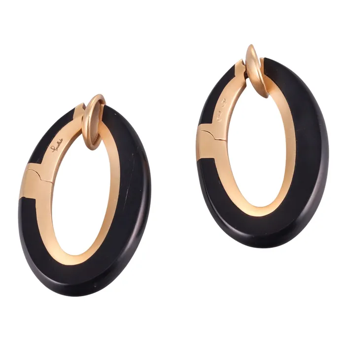 Pomellato Victoria 18k Gold Black Jet Hoop Earrings Pomellato Earrings