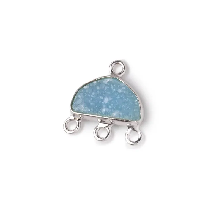 Rings 11x7mm 925 Silver Bezel Santorini Blue Drusy Half Moon 3 ring Connector 1 piece Beadsofcambaycom