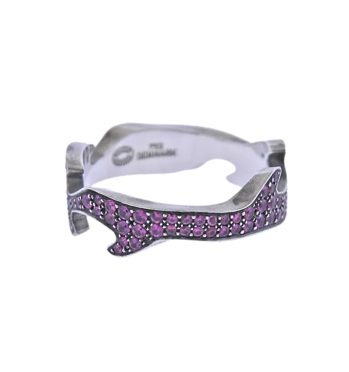 Rings Georg Jensen Georg Jensen Fusion White Gold Pink Sapphire Centre Ring 1370