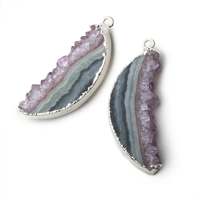 Silver Leafed Amethyst Matrix Half Moon Drusy Pendant Set of 2 pieces 34x15x55mm A Grade Beadsofcambaycom Necklaces Silver Leafed Amethyst Matrix Half Moon Drusy Pendant Set of 2 pieces 34x15x55mm A Grade Beadsofcambaycom Necklaces