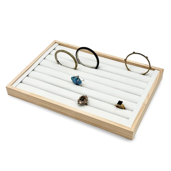 14 x 9 12 Wood White Leatherette 8 Roll Ring Display Tray JPI Display Rings