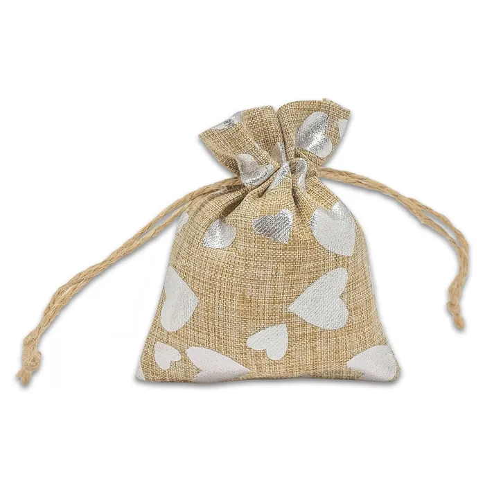3 x 4 Jute Burlap Silver Heart Drawstring Gift Bags JPIDisplay Necklaces