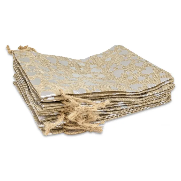 3 x 4 Jute Burlap Silver Heart Drawstring Gift Bags JPIDisplay Necklaces 3 x 4 Jute Burlap Silver Heart Drawstring Gift Bags JPIDisplay Necklaces