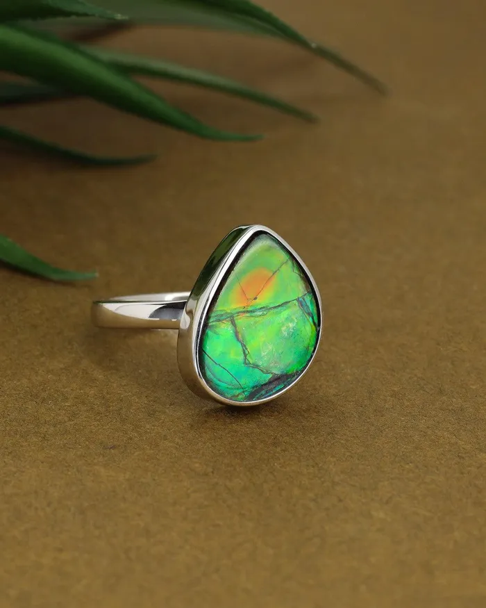 785 Ct Ammolite Ring Solid 925 Sterling Silver Jewelry YoTreasure Rings