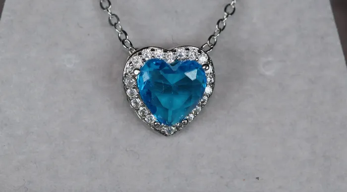 Aquamarine Blue Diamond Heart Necklace Blue Diamond Pendant Heart Necklace Lab Diamonds London Necklaces