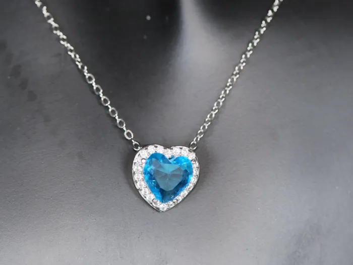 Aquamarine Blue Diamond Heart Necklace Blue Diamond Pendant Heart Necklace Lab Diamonds London Necklaces