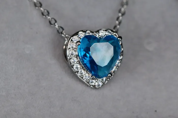 Aquamarine Blue Diamond Heart Necklace Blue Diamond Pendant Heart Necklace Lab Diamonds London Necklaces