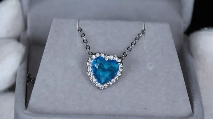 Aquamarine Blue Diamond Heart Necklace Blue Diamond Pendant Heart Necklace Lab Diamonds London Necklaces