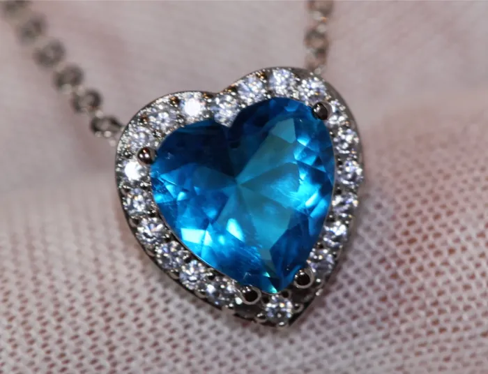 Aquamarine Blue Diamond Heart Necklace Blue Diamond Pendant Heart Necklace Lab Diamonds London Necklaces