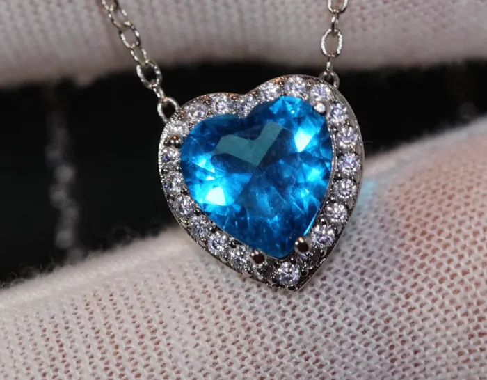 Aquamarine Blue Diamond Heart Necklace Blue Diamond Pendant Heart Necklace Lab Diamonds London Necklaces
