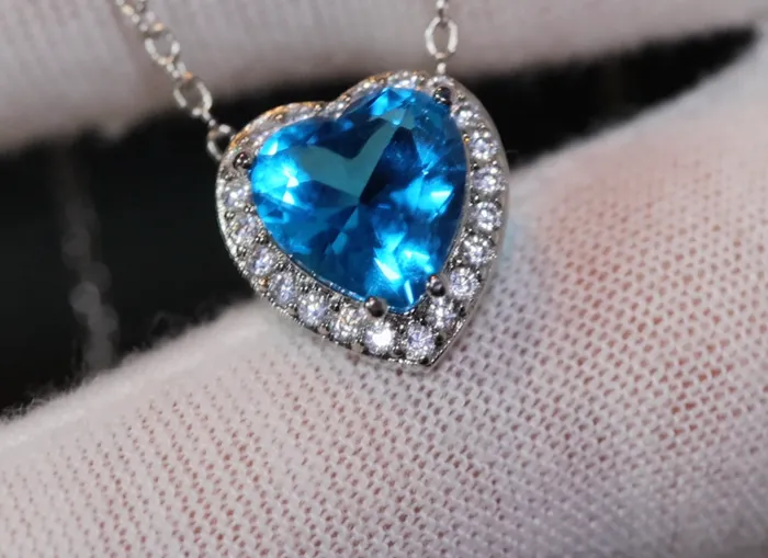 Aquamarine Blue Diamond Heart Necklace Blue Diamond Pendant Heart Necklace Lab Diamonds London Necklaces