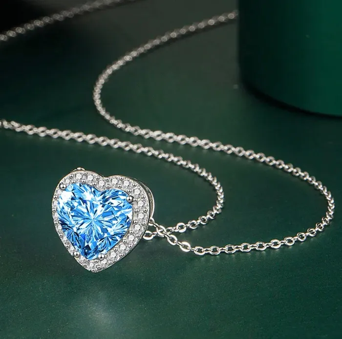 Aquamarine Blue Diamond Heart Necklace Blue Diamond Pendant Heart Necklace Lab Diamonds London Necklaces