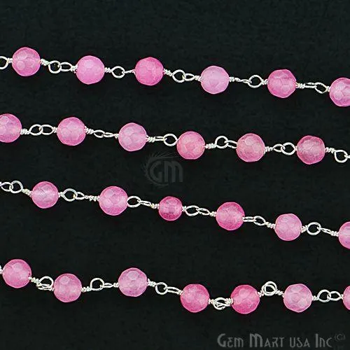 Baby Pink Jade Beads Silver Plated Wire Wrapped Rosary Chain GemmartUSA Necklaces Baby Pink Jade Beads Silver Plated Wire Wrapped Rosary Chain GemmartUSA Necklaces