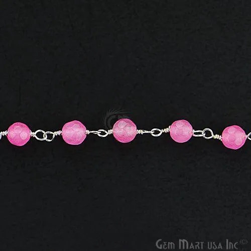 Baby Pink Jade Beads Silver Plated Wire Wrapped Rosary Chain GemmartUSA Necklaces Baby Pink Jade Beads Silver Plated Wire Wrapped Rosary Chain GemmartUSA Necklaces