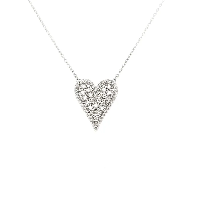 Bassali Necklaces 14k White Gold Pave Diamond Heart Necklace I7562