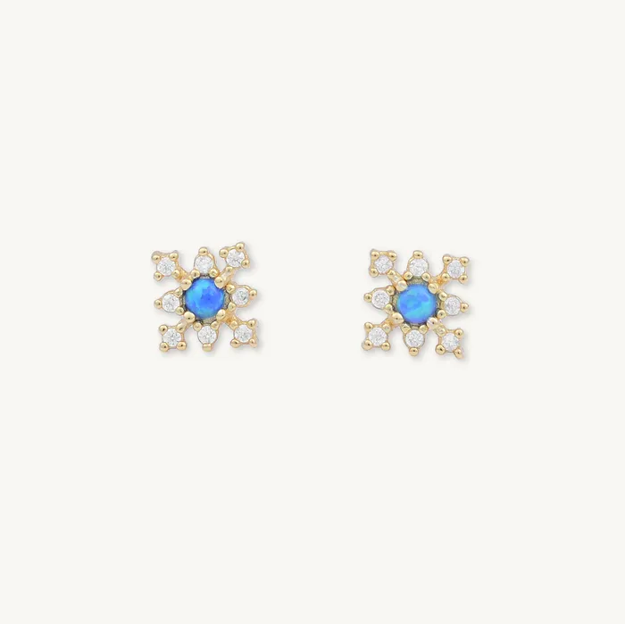 Camile Stone Earrings Snowflake Blue Opal Sapphire Stud Earrings