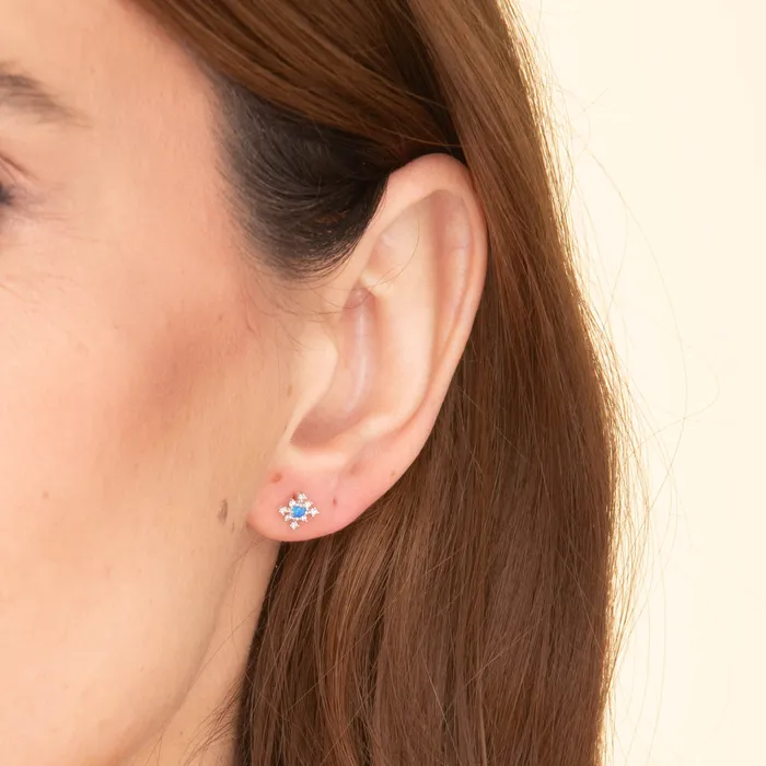 Camile Stone Earrings Snowflake Blue Opal Sapphire Stud Earrings